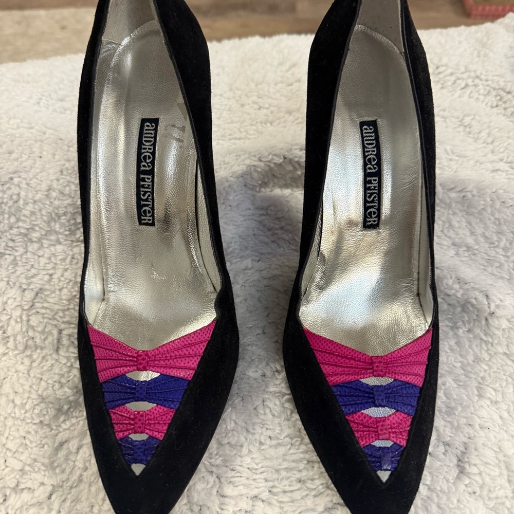 Andrea Pfister Black and Pink Women's Heels